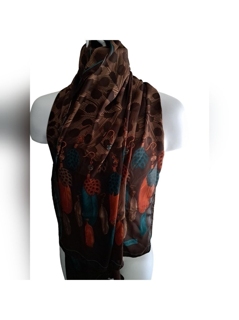 Nur Ipek Oblong silky feel polyester Feather Earrings scarf TRIBAL southwestern - Picture 3 of 11